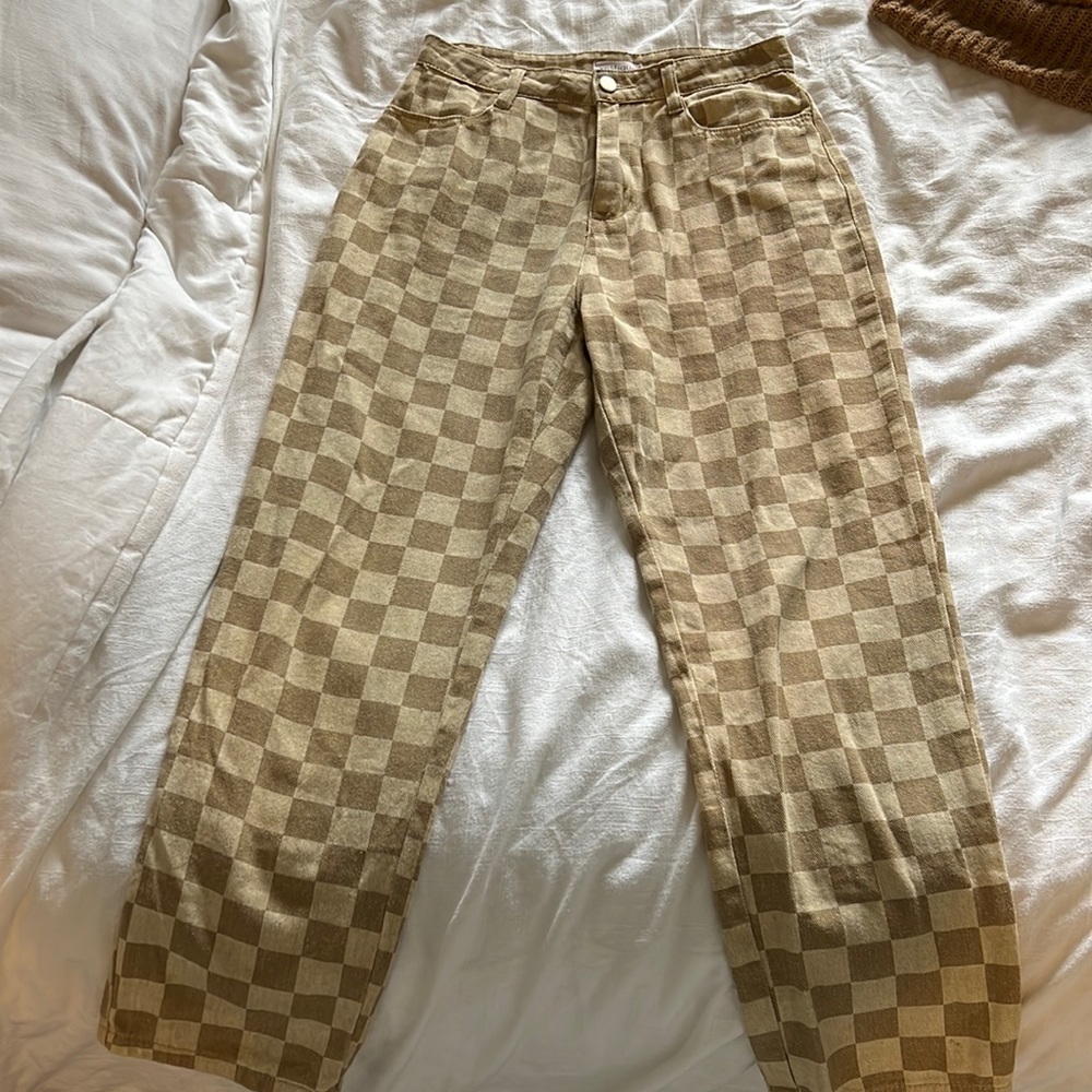 Vestique Checkered Tan Jeans